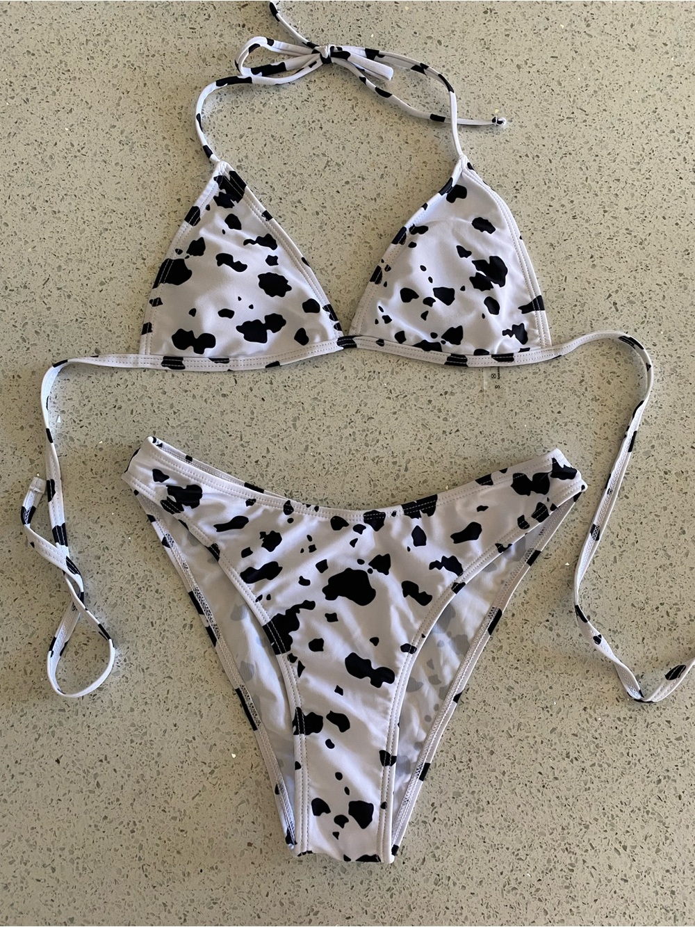Cow Print Triangle Bikini Set - Black & White